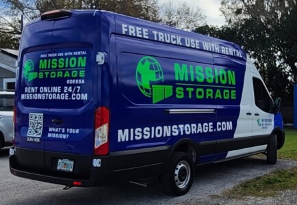 Back view of Mission Storage - Odessa's on site moving van