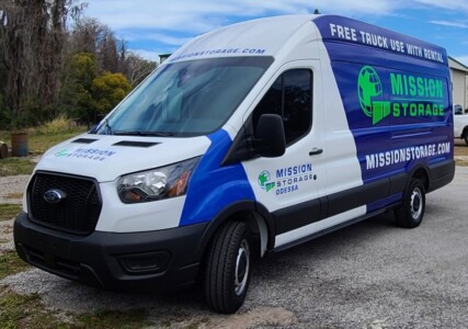 Front view of Mission Storage - Odessa's on site moving van